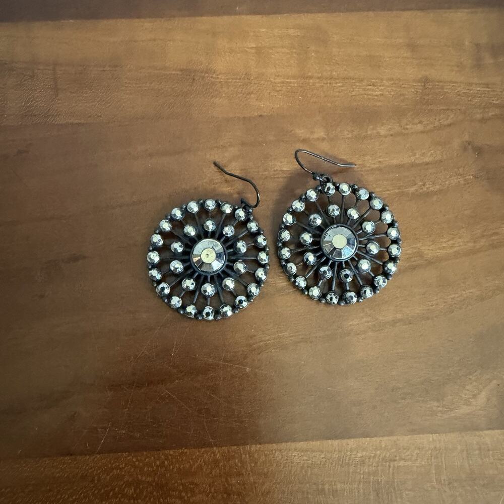 Black Dark Silver Beaded Round Dangle Statement Earrings Party Going Out